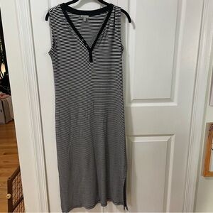 T by Talbots Womens Dress 45" Size S Black/White Stripes Sleeveless VNeck/Snaps